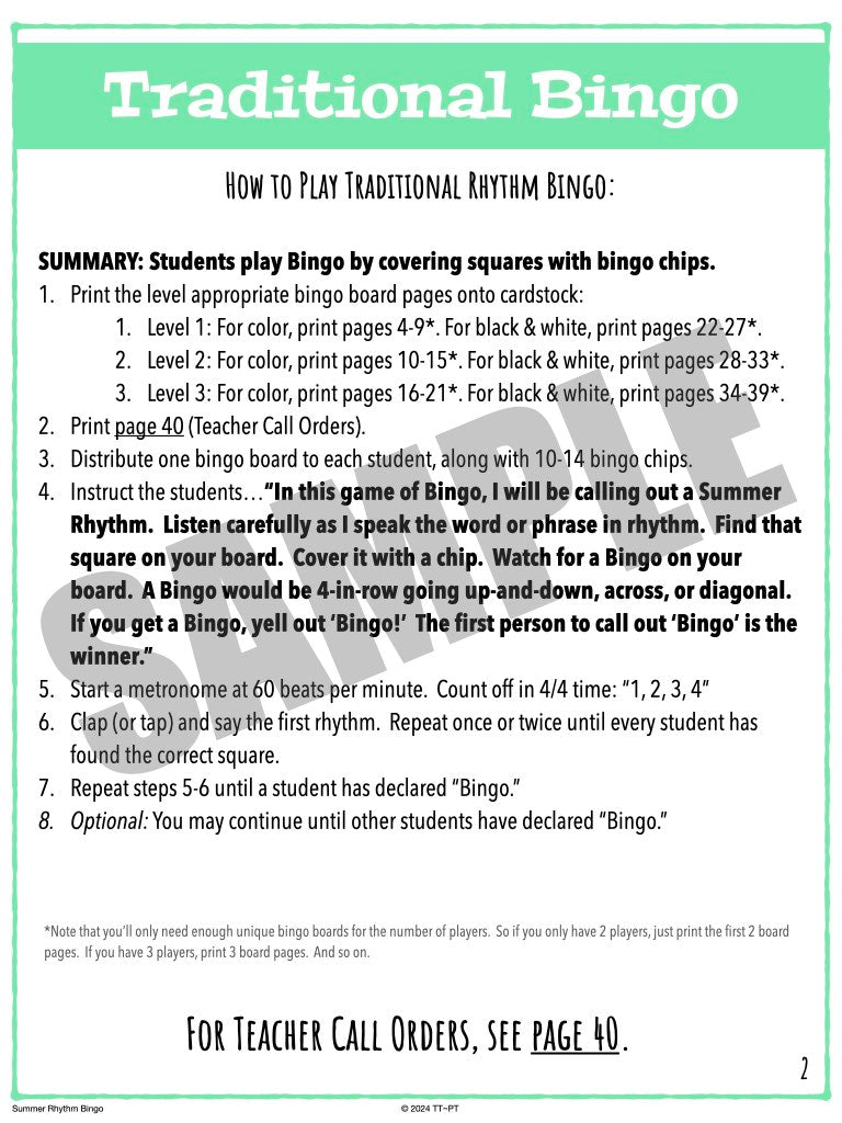 Summer Rhythm Bingo