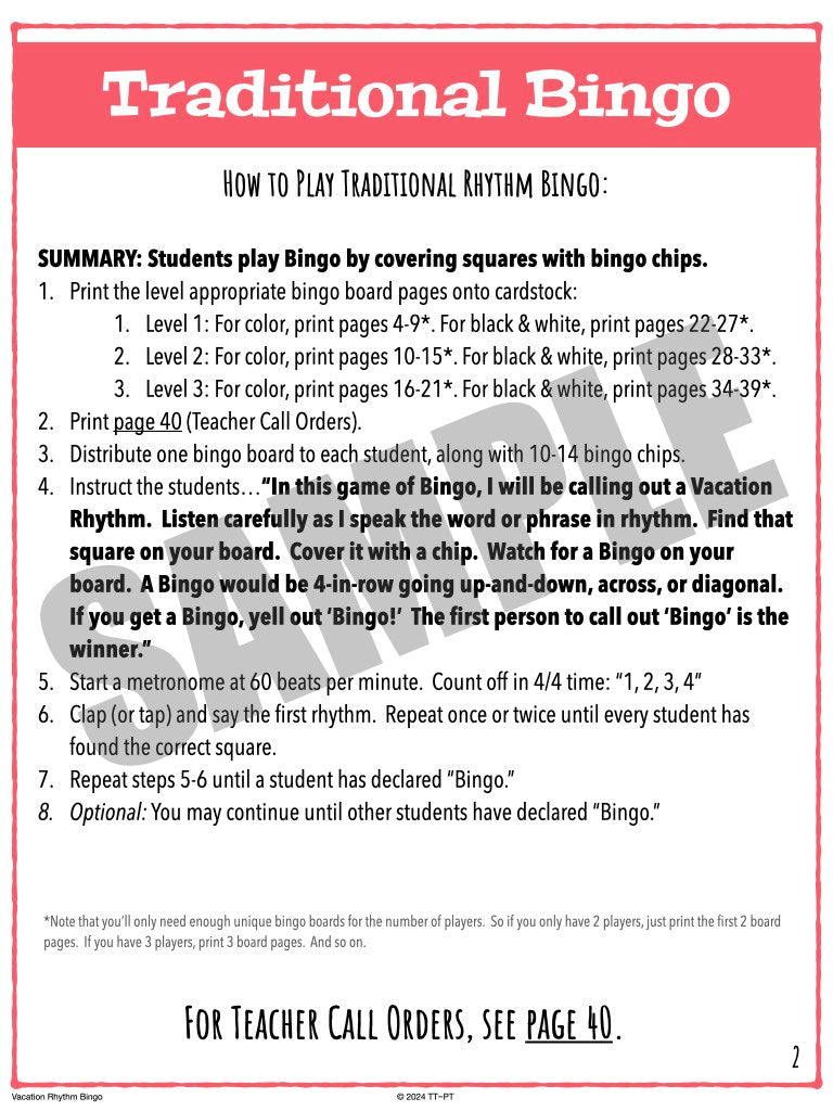 Vacation Rhythm Bingo