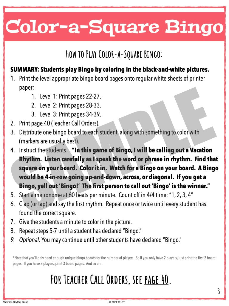 Vacation Rhythm Bingo