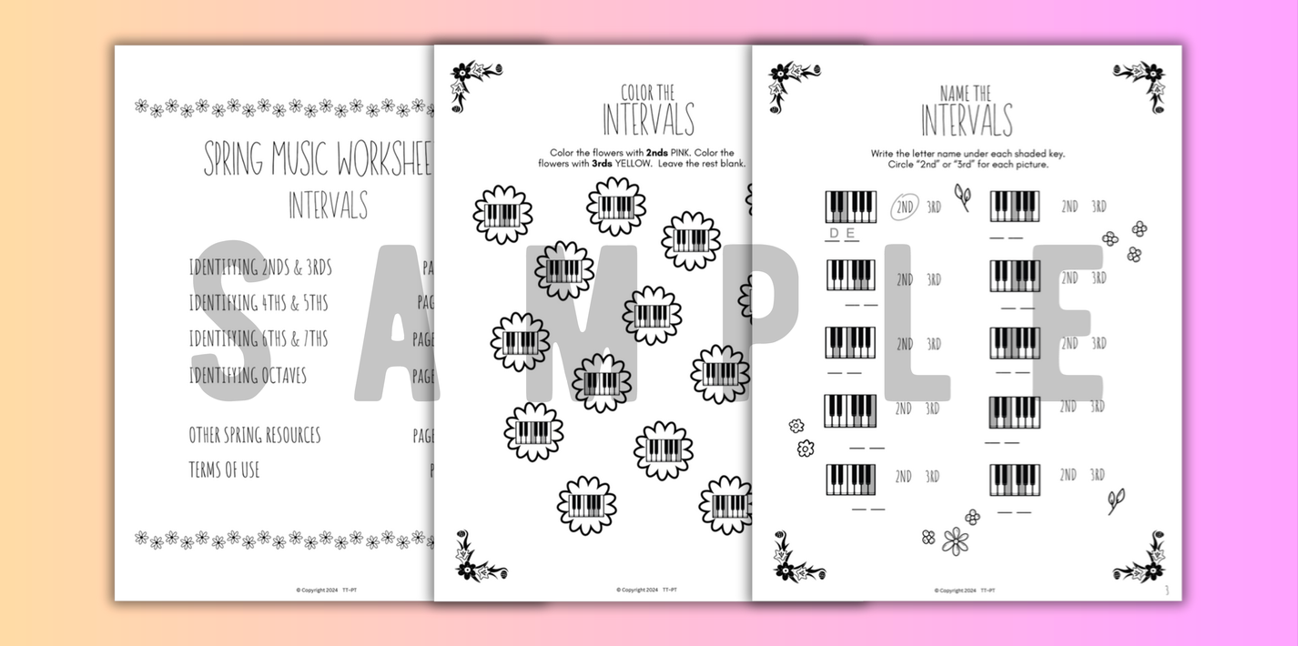 Spring INTERVALS Music Worksheets