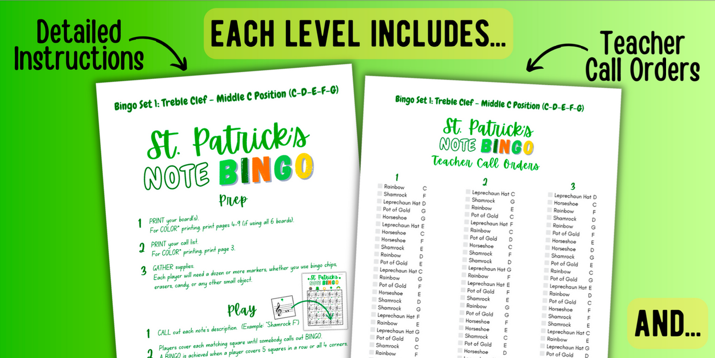 St. Patrick's Day Music Note Bingo