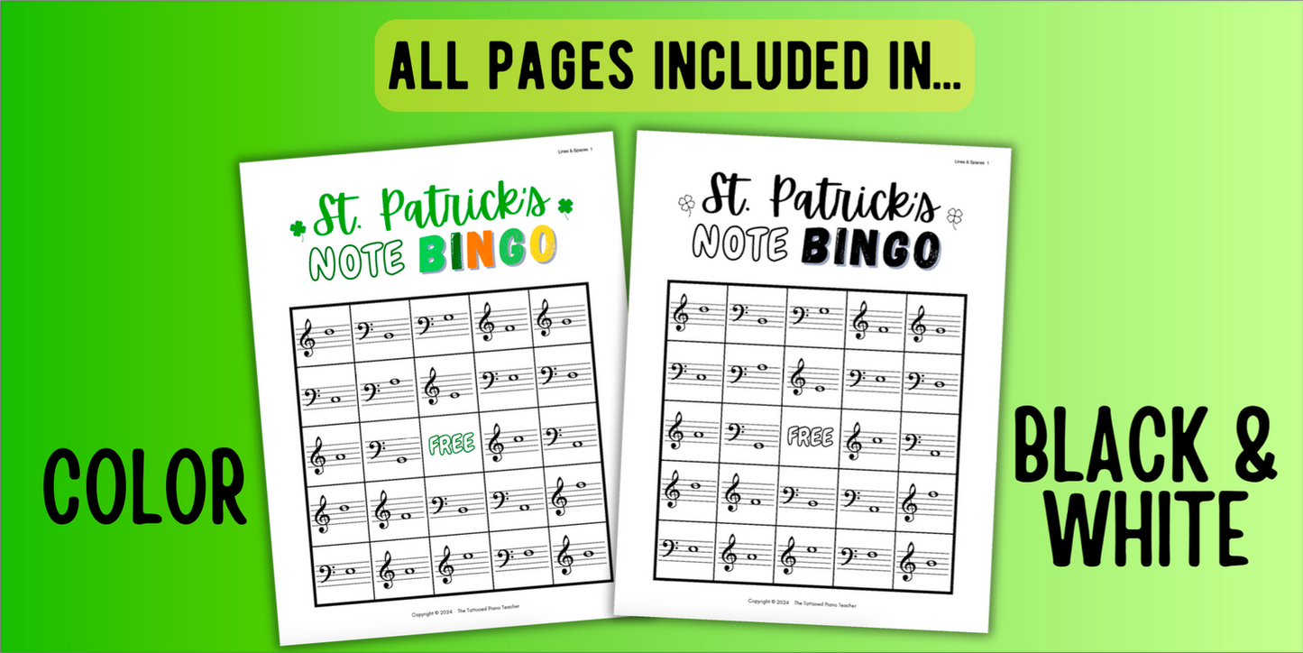 St. Patrick's Day Music Note Bingo