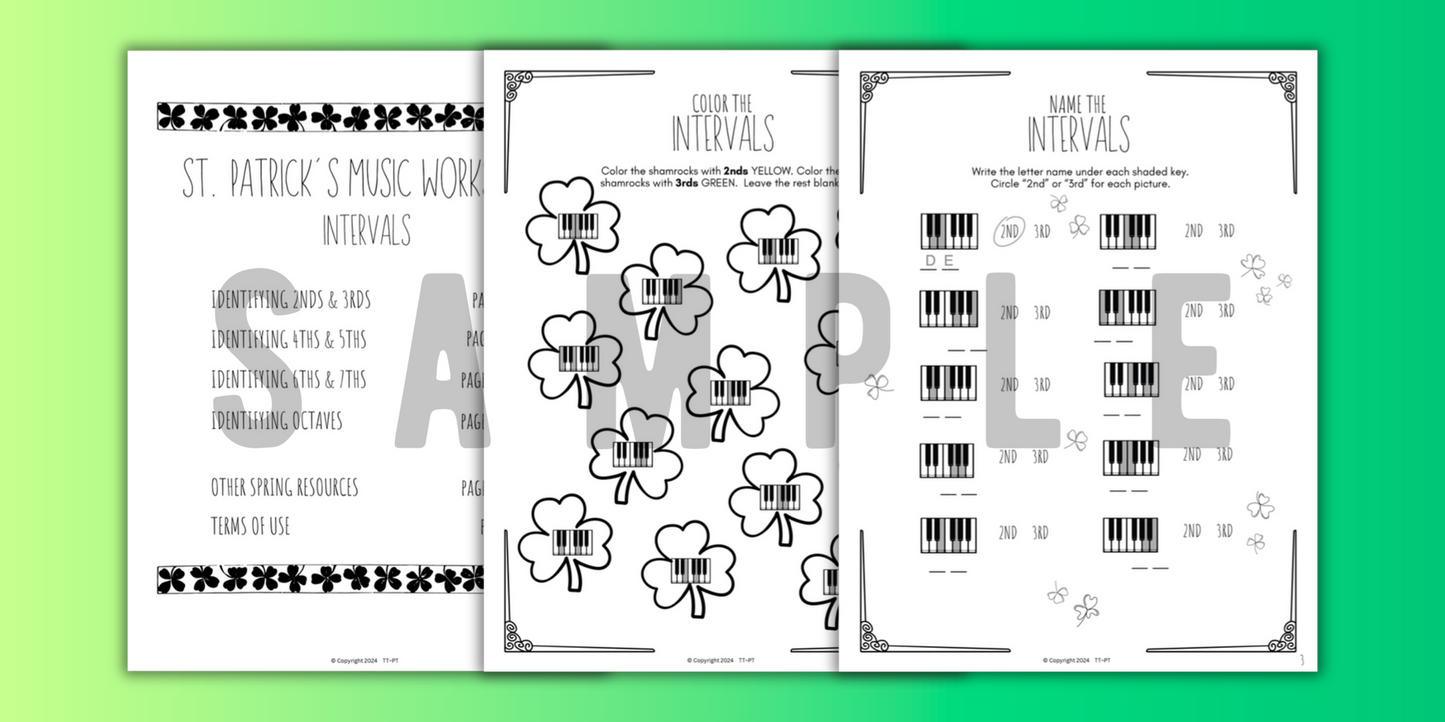 St. Patrick's Day INTERVALS Music Worksheets
