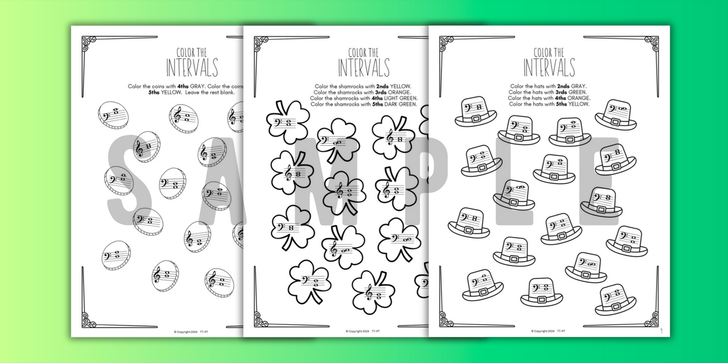 St. Patrick's Day INTERVALS Music Worksheets