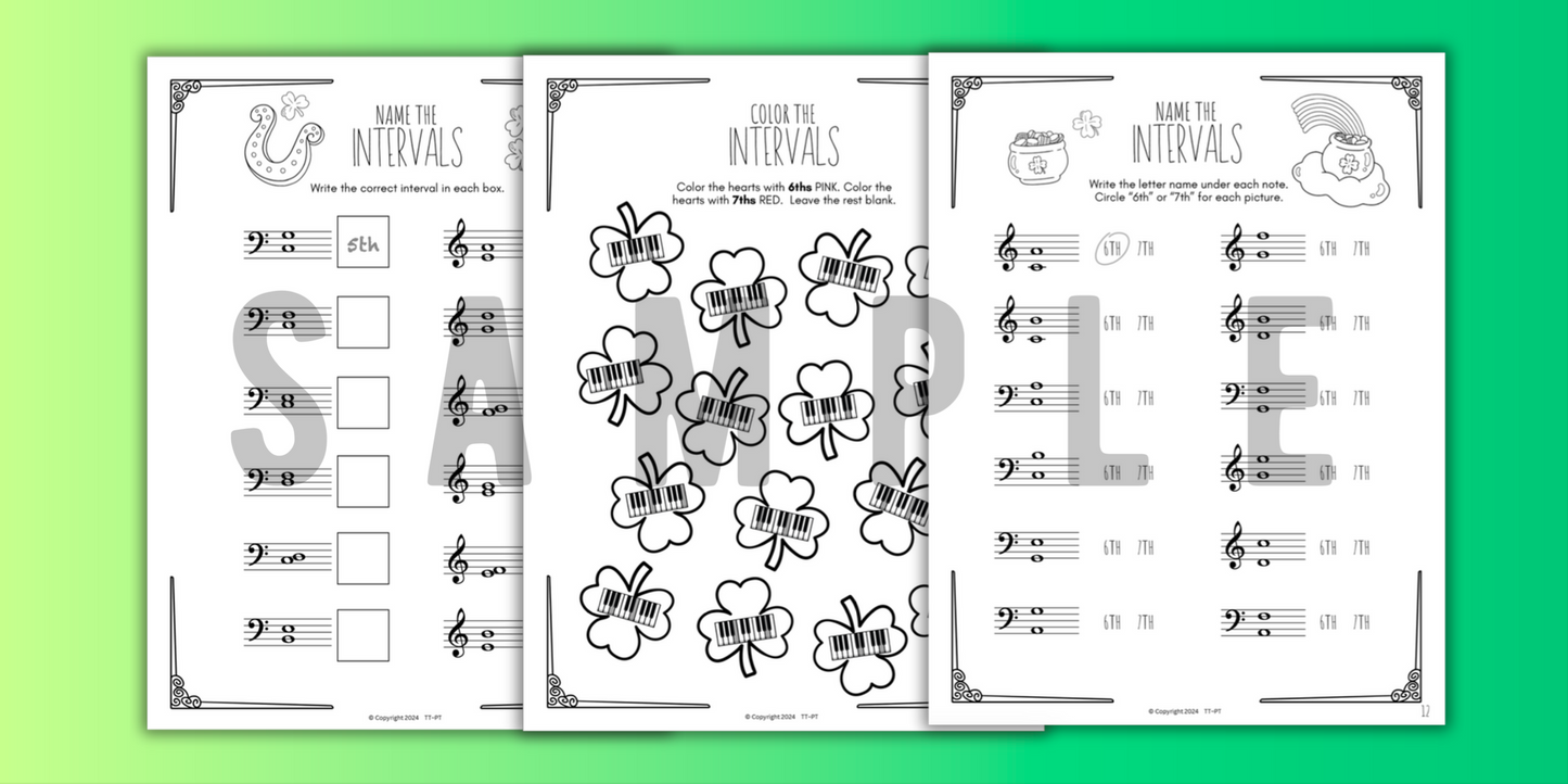 St. Patrick's Day INTERVALS Music Worksheets