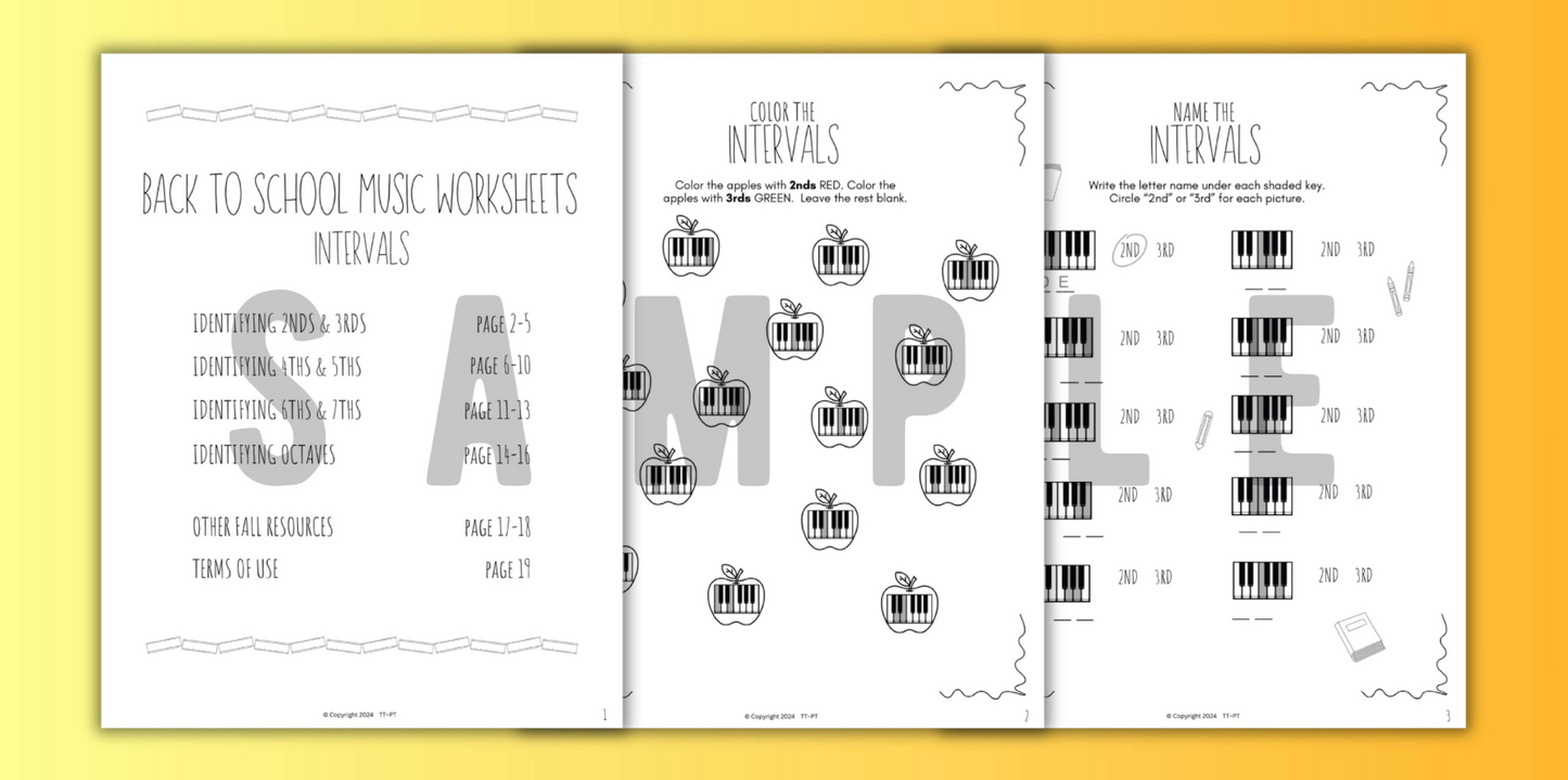 Back to School INTERVALS Music Worksheets