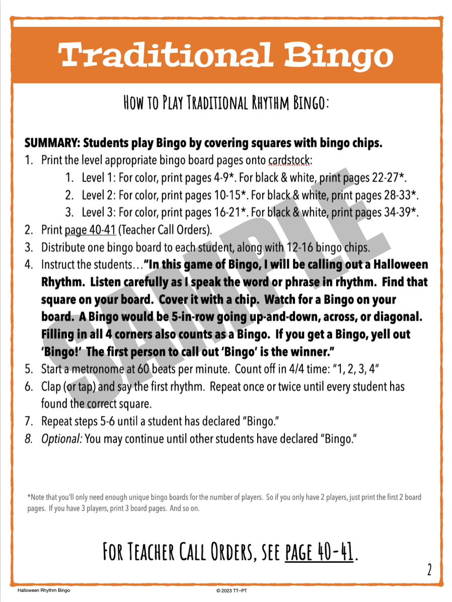 Halloween Rhythm Bingo