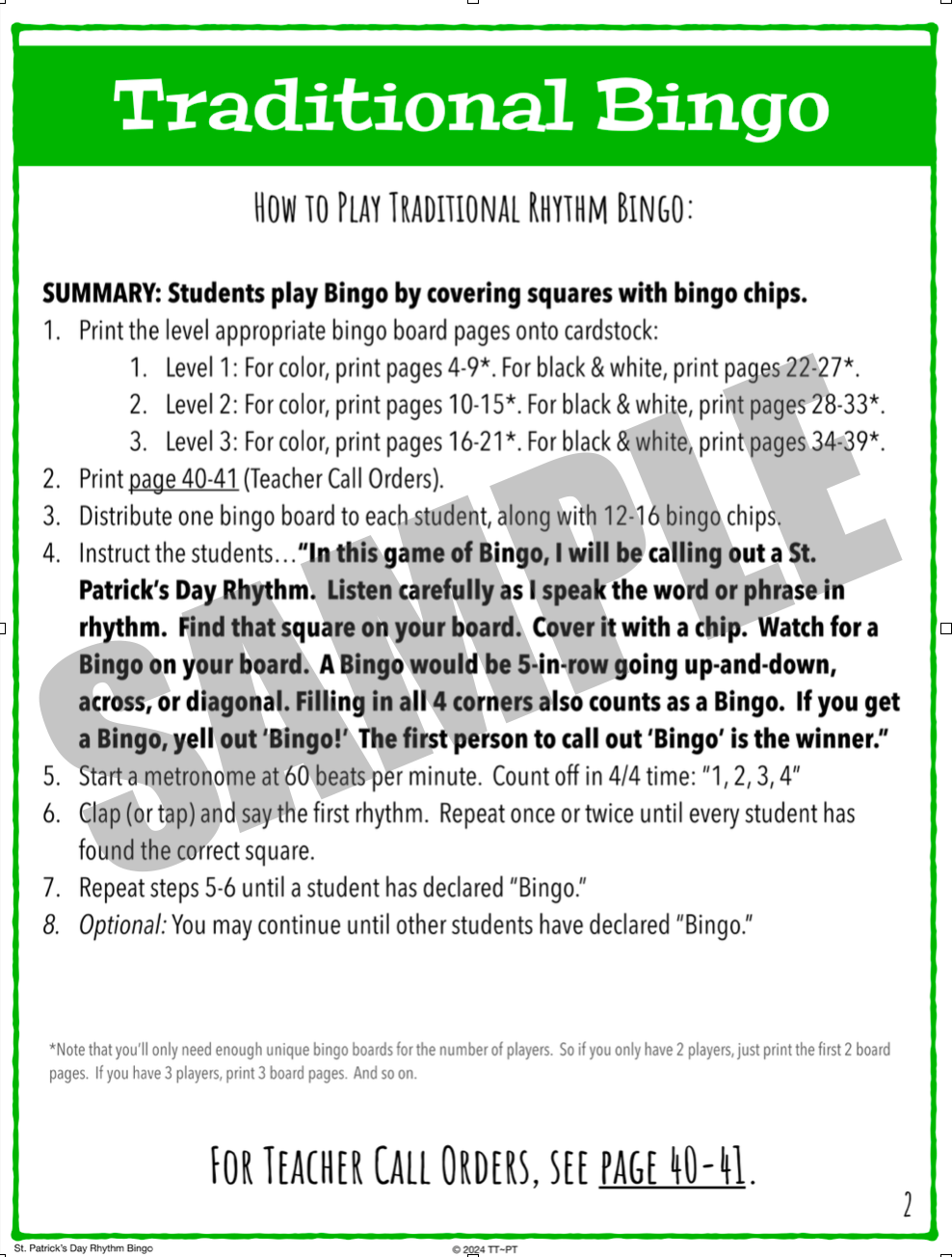 St. Patrick's Day Rhythm Bingo