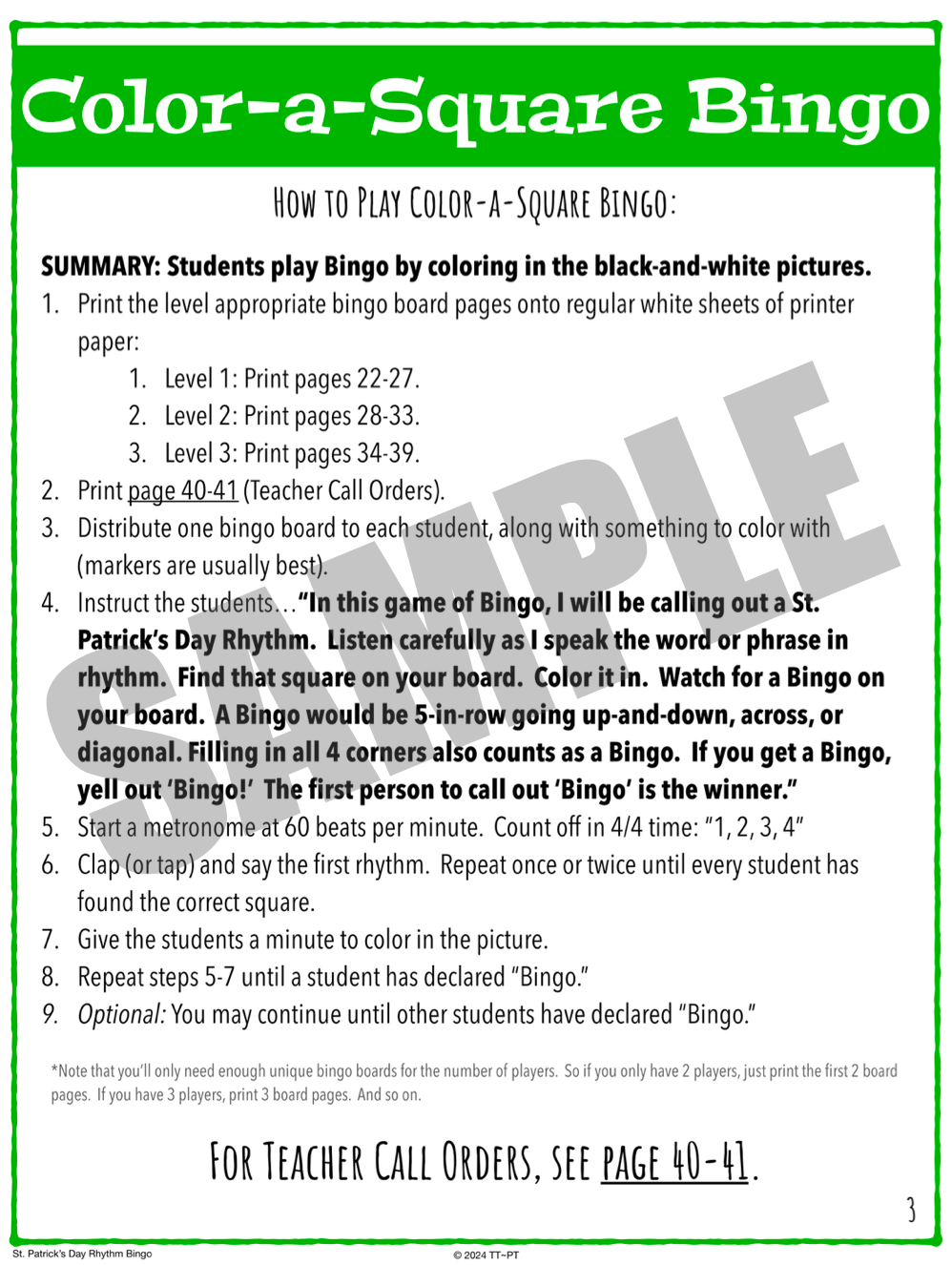 St. Patrick's Day Rhythm Bingo