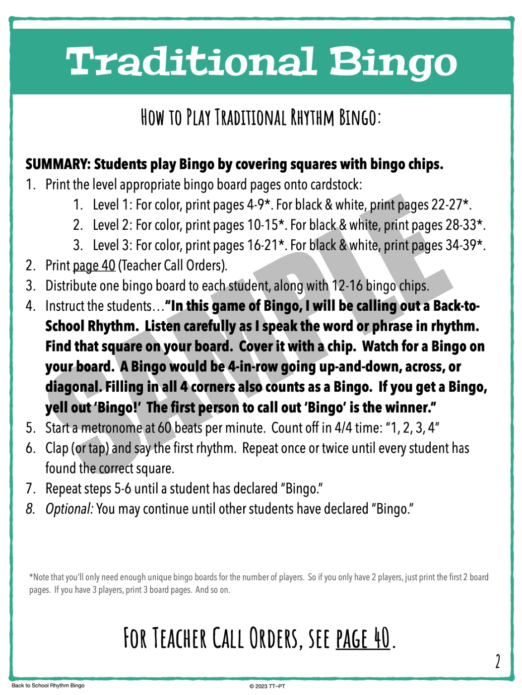 Back to School Rhythm Bingo