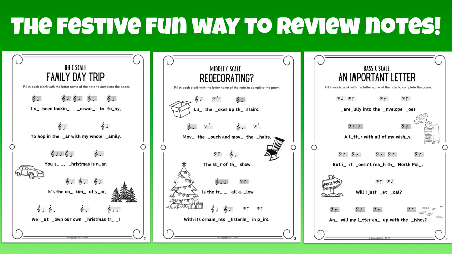 Christmas Fill-in-the-Blank Note Naming Stories