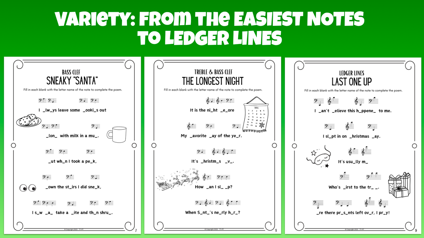 Christmas Fill-in-the-Blank Note Naming Stories