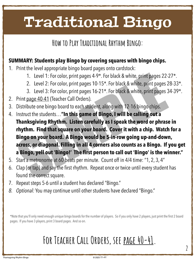 Thanksgiving Rhythm Bingo