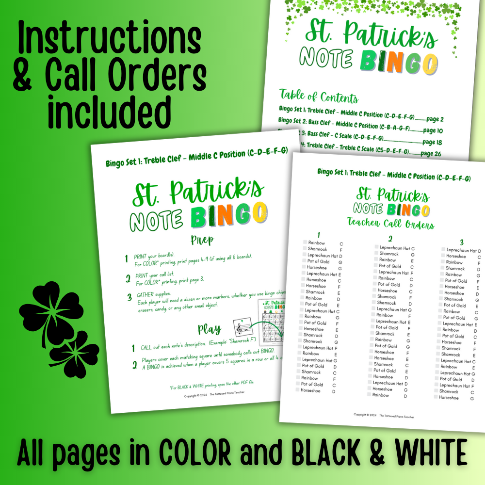St. Patrick's Day Music Note Bingo