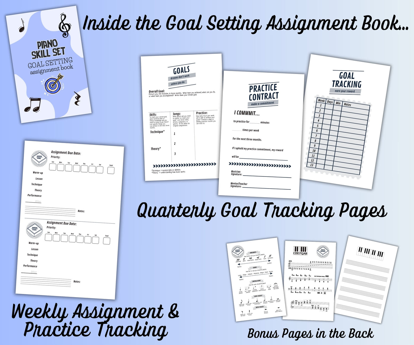 Piano Skill Set Goal Setting Assignment Book (Practice Record Book)