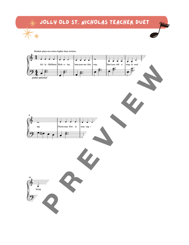 Jolly Old Saint Nicholas - Early Elementary Piano Solo Sheet Music (Primer Christmas)