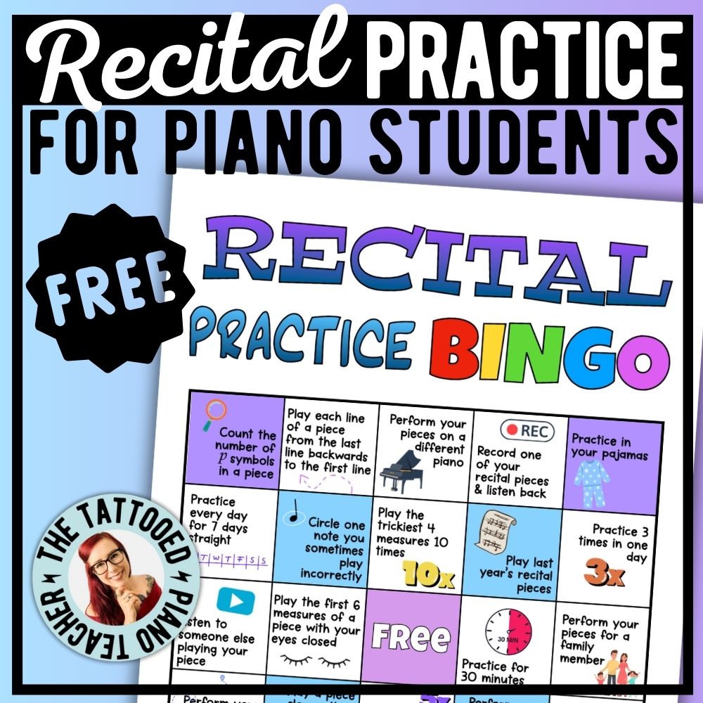 Recital Piano Practice Bingo Free