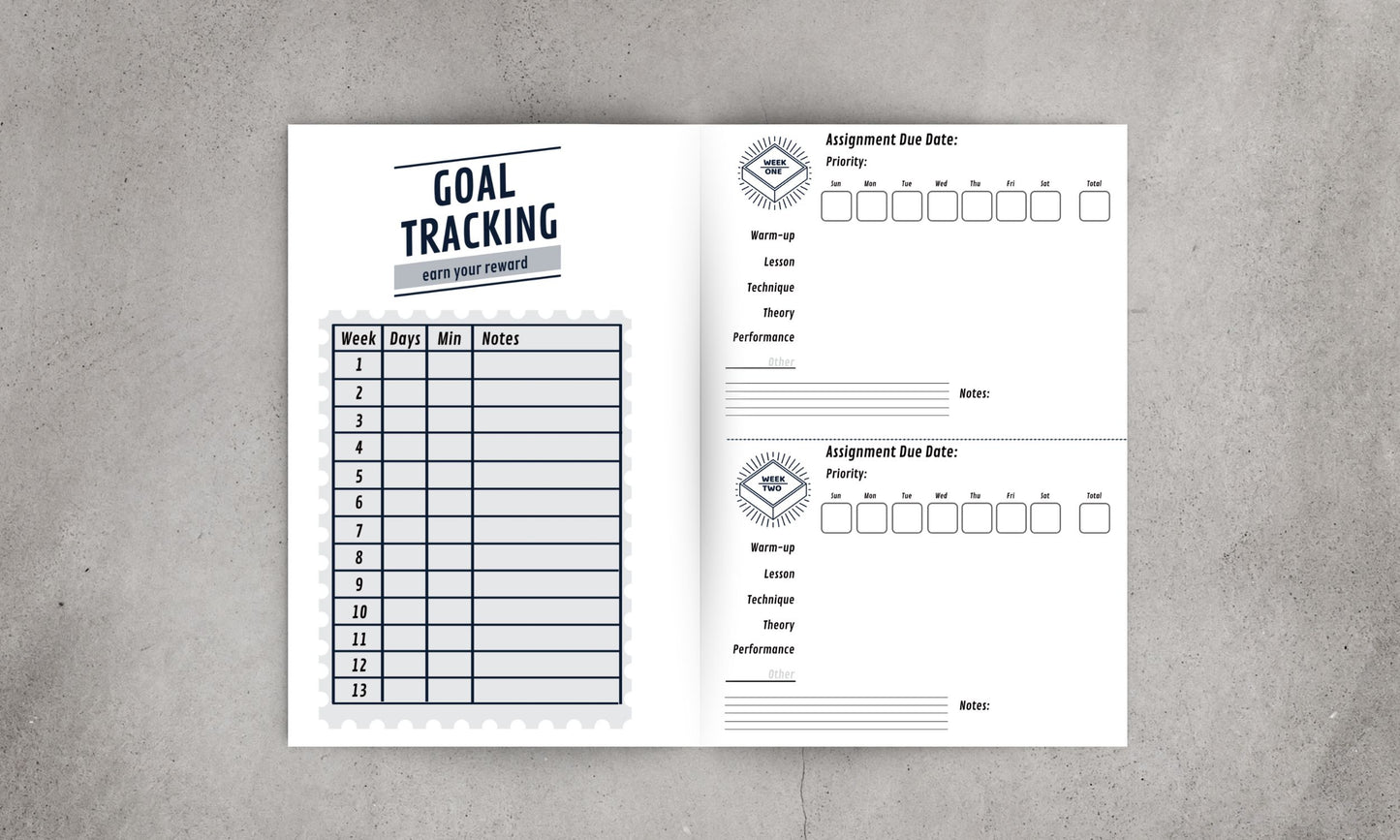 Piano Skill Set Goal Setting Assignment Book (Practice Record Book)