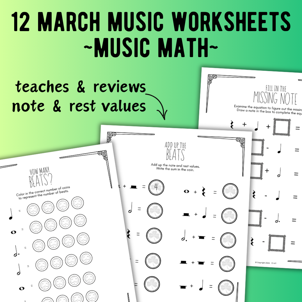 St. Patrick's Day MUSIC MATH Music Worksheets