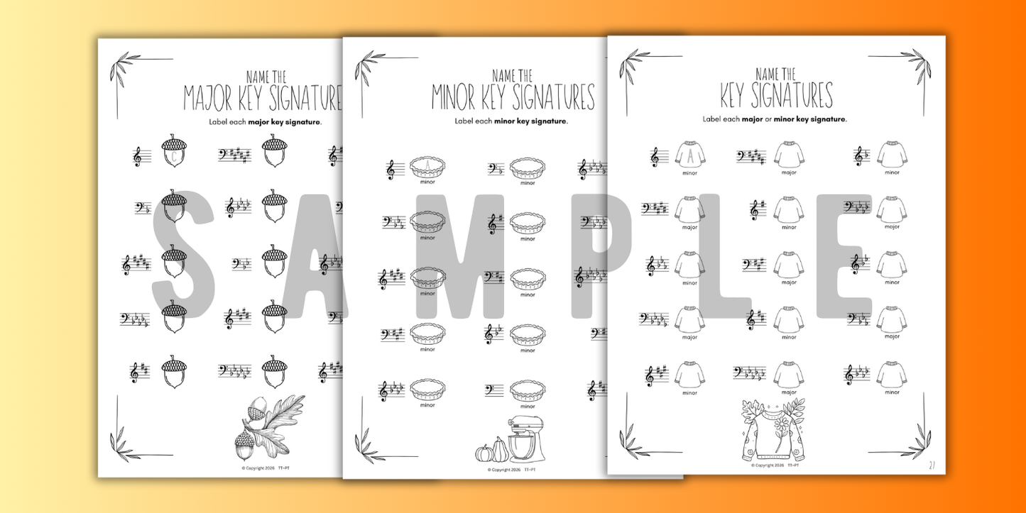 Fall KEY SIGNATURES Worksheets