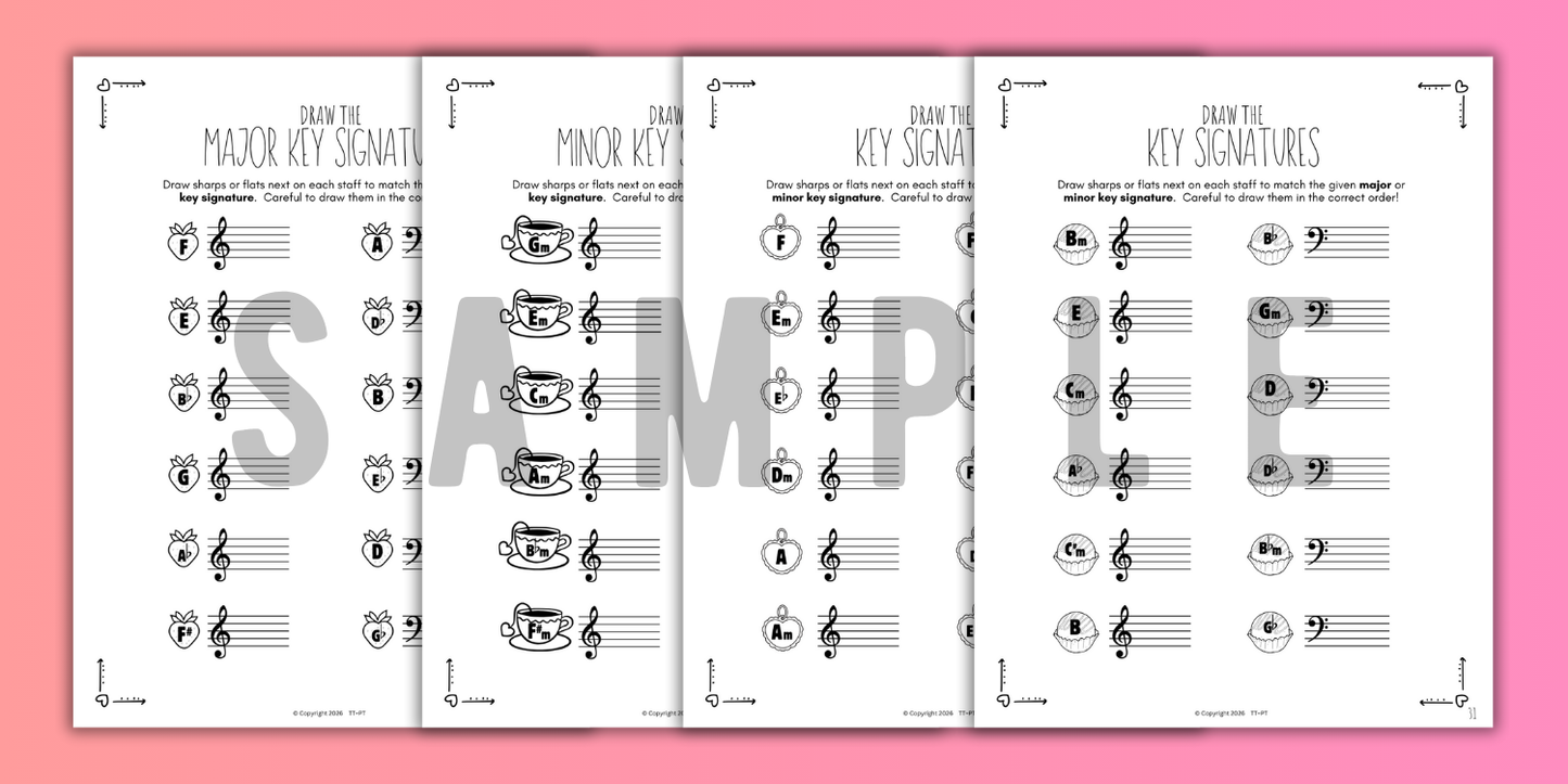 Valentine's Day KEY SIGNATURES Worksheets