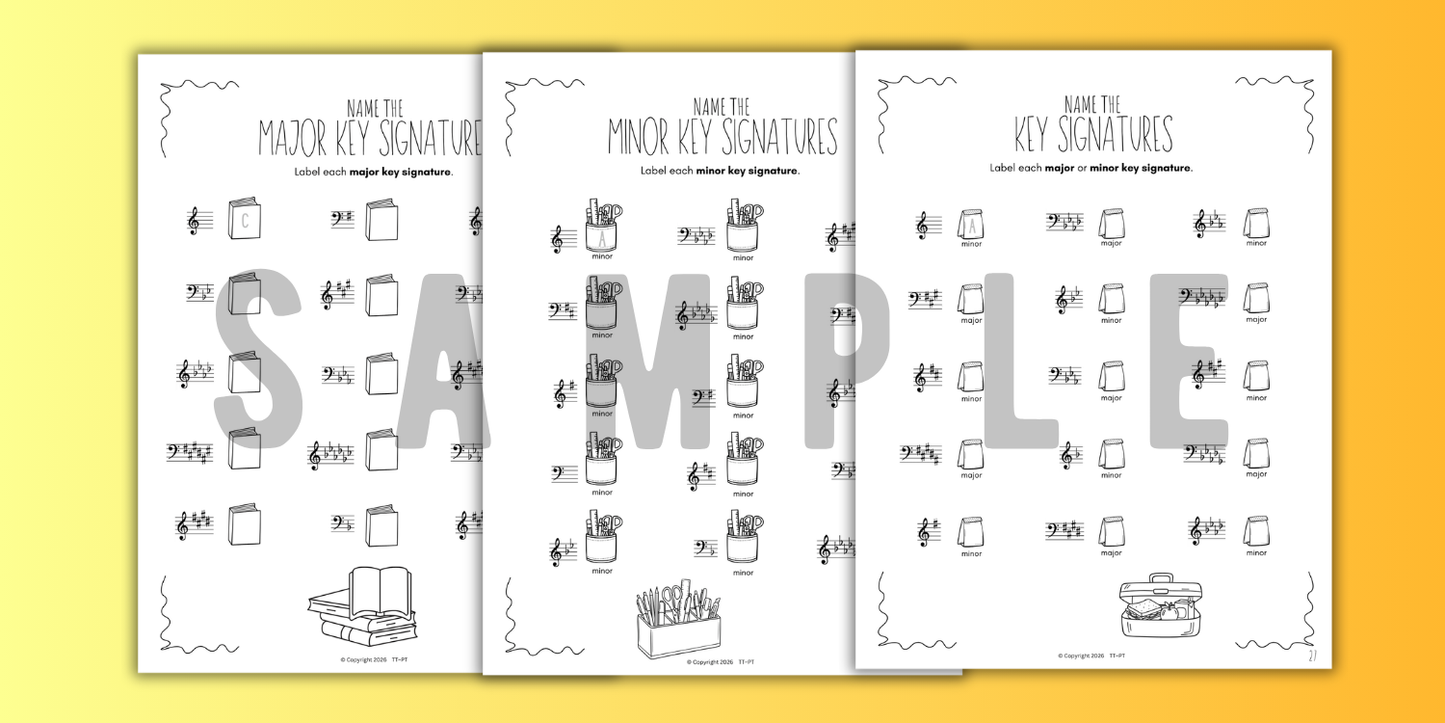 Back to School KEY SIGNATURES Worksheets