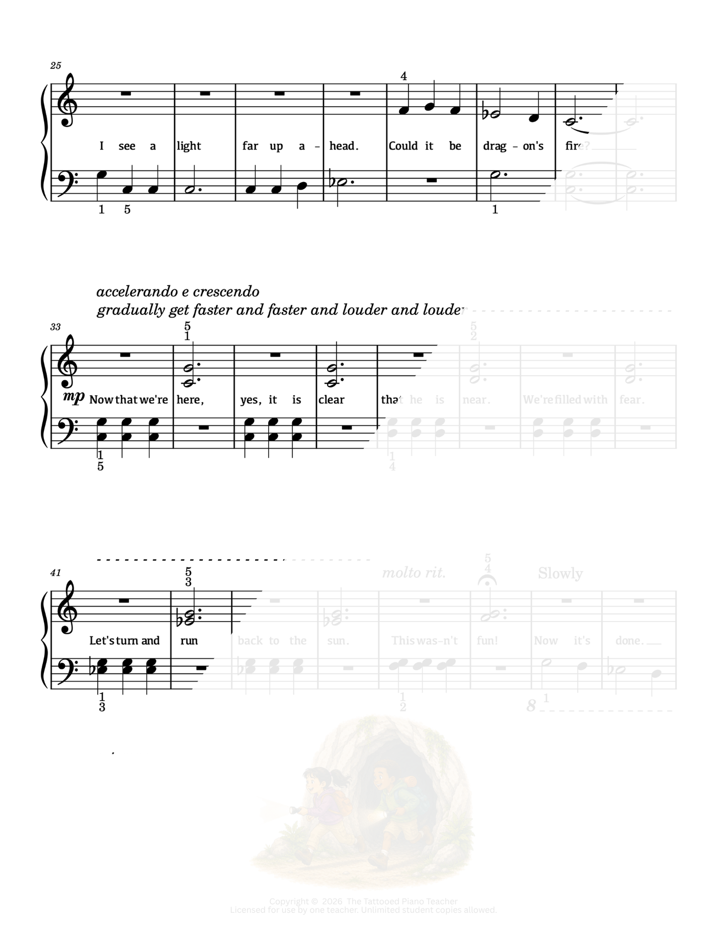 Dragon's Lair - Elementary Fantasy Piano Solo Sheet Music