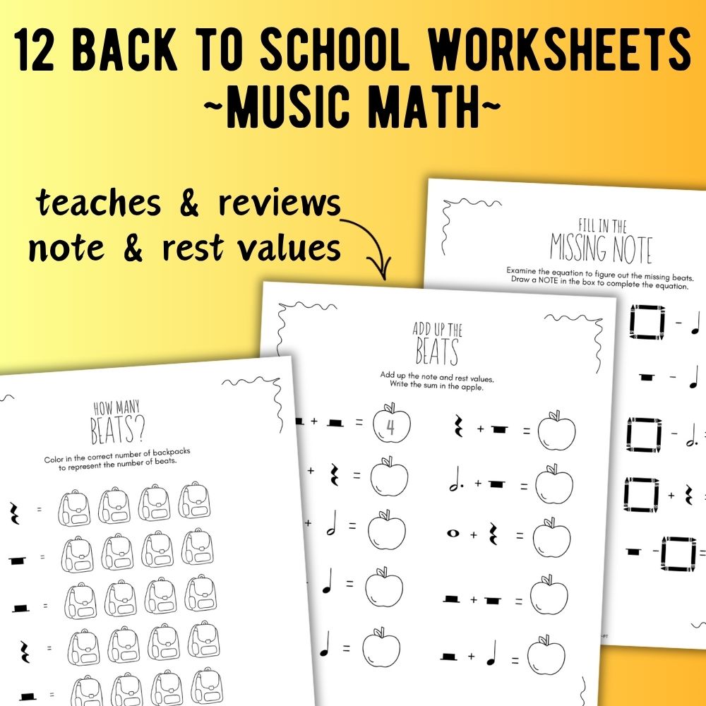 Back to School MUSIC MATH Music Worksheets