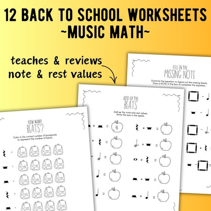Back to School MUSIC MATH Music Worksheets