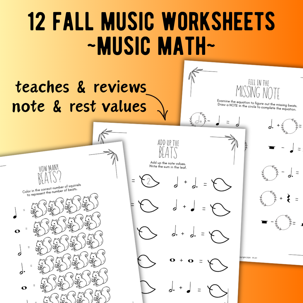 Fall MUSIC MATH Music Worksheets
