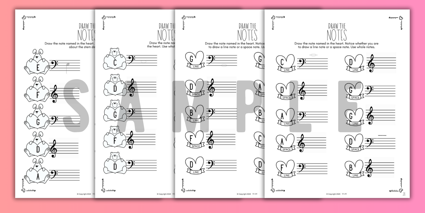 Valentine's Day NOTE NAMING Music Worksheets