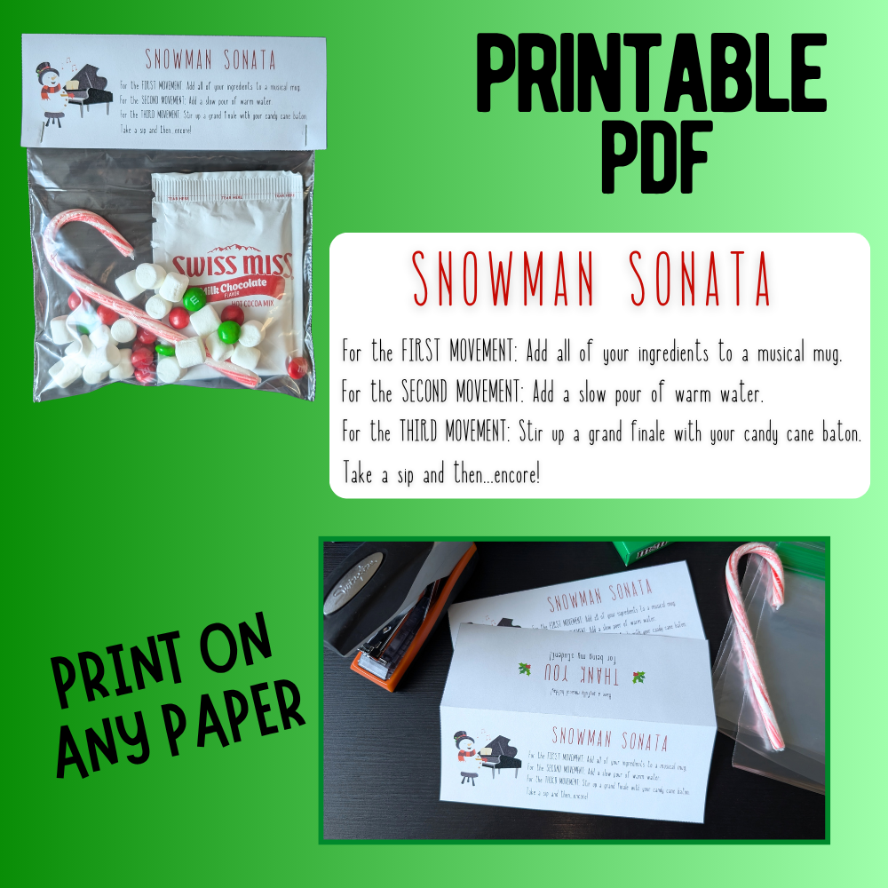 Snowman Sonata Hot Chocolate Christmas Gift Topper