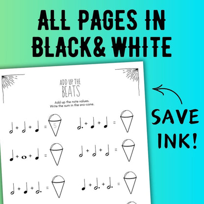 Summer MUSIC MATH Music Worksheets
