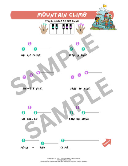 Mountain Climb - Very Early Elementary Piano Solo Sheet Music & Activity (Pre-Reading)