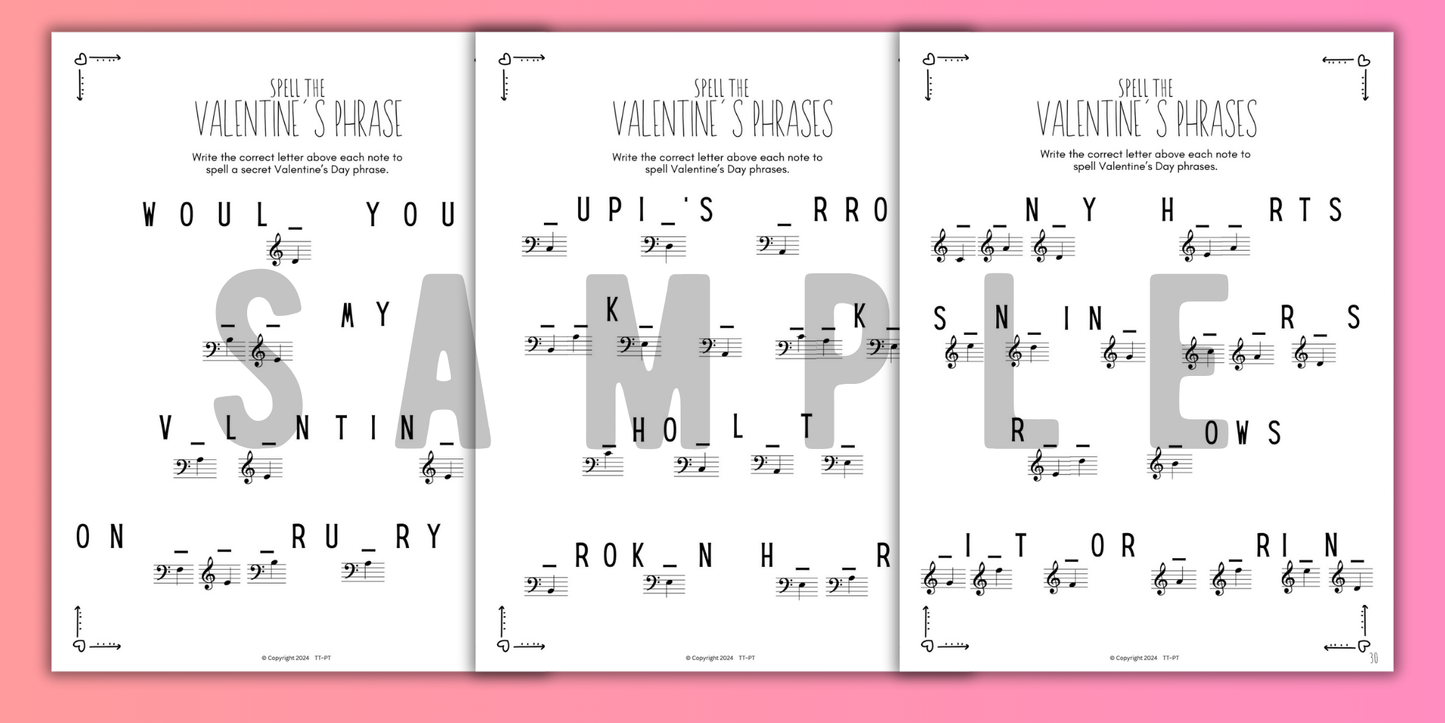 Valentine's Day NOTE NAMING Music Worksheets