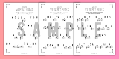 Valentine's Day NOTE NAMING Music Worksheets