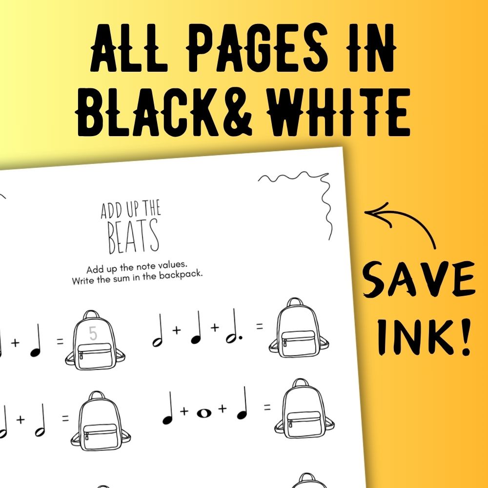 Back to School MUSIC MATH Music Worksheets