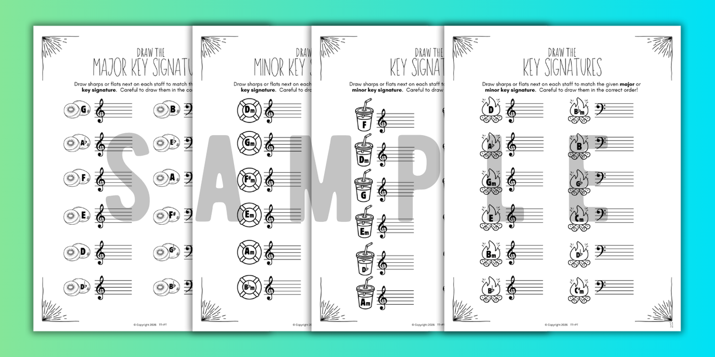Summer KEY SIGNATURES Worksheets