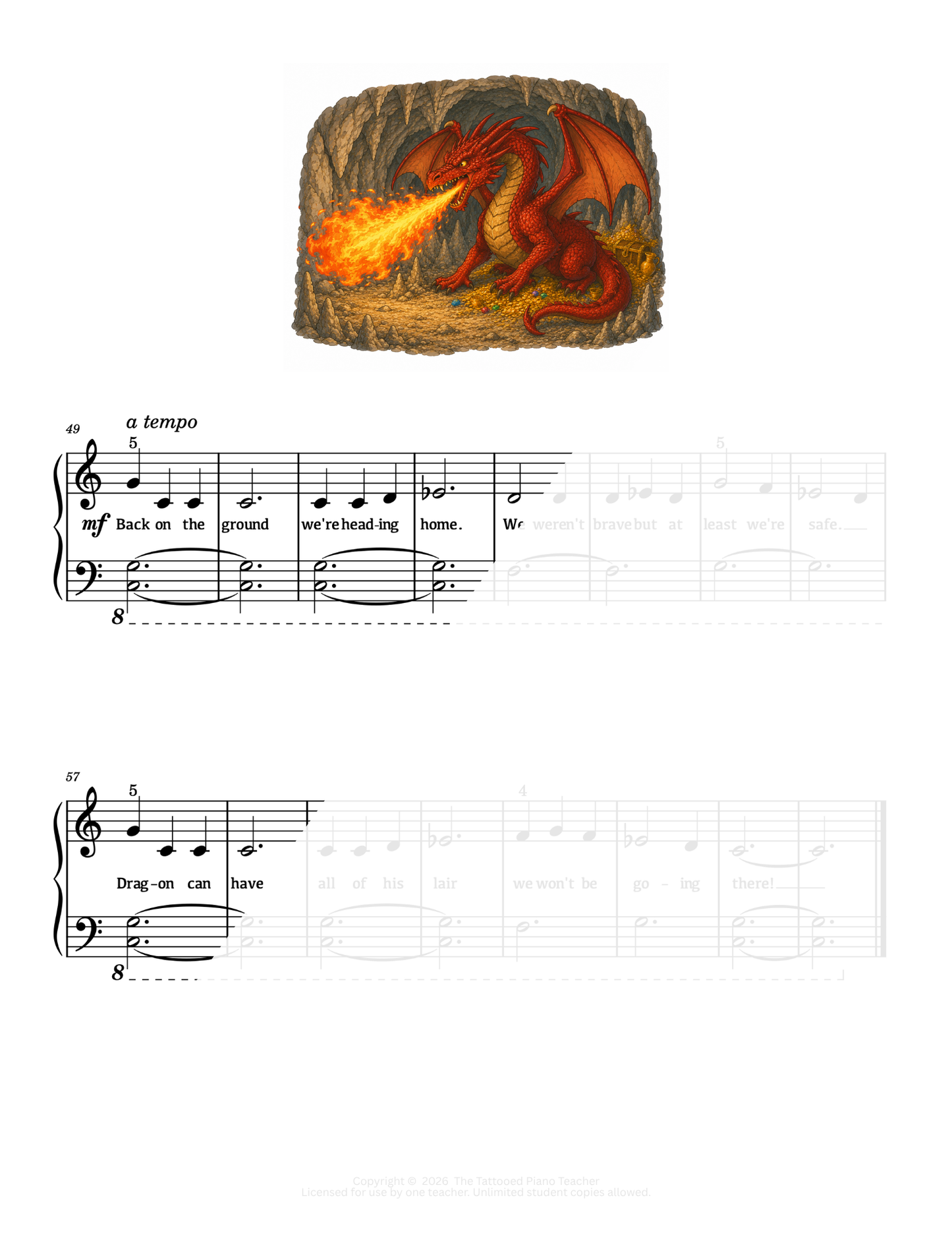 Dragon's Lair - Elementary Fantasy Piano Solo Sheet Music