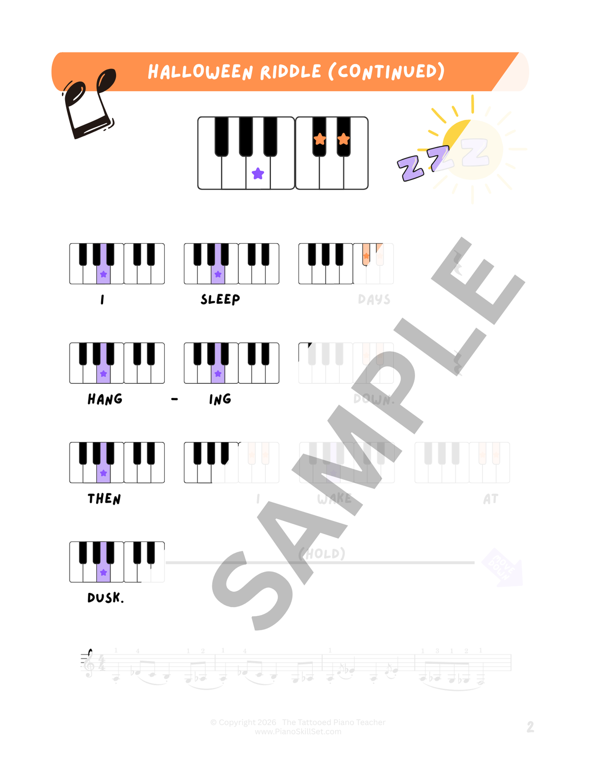 Halloween Riddle - Very Early Elementary Piano Solo Sheet Music & Activity (Pre-Reading)