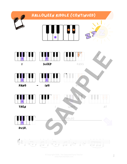 Halloween Riddle - Very Early Elementary Piano Solo Sheet Music & Activity (Pre-Reading)