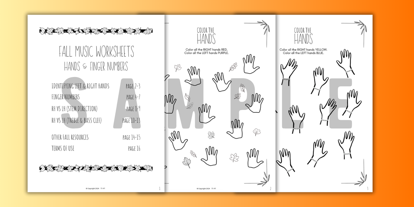 Fall FINGER NUMBERS Music Worksheets