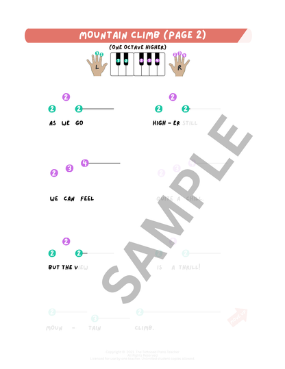 Mountain Climb - Very Early Elementary Piano Solo Sheet Music & Activity (Pre-Reading)