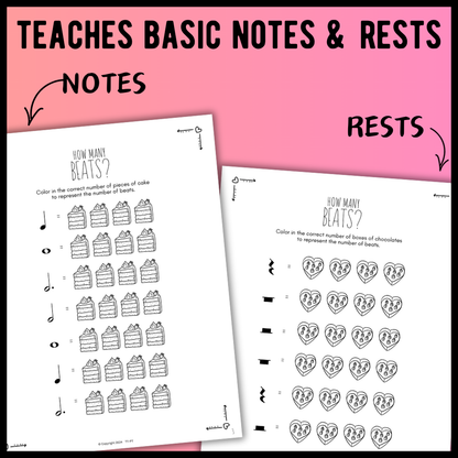 Valentine's Day MUSIC MATH Music Worksheets