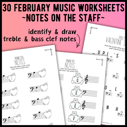 Valentine's Day NOTE NAMING Music Worksheets