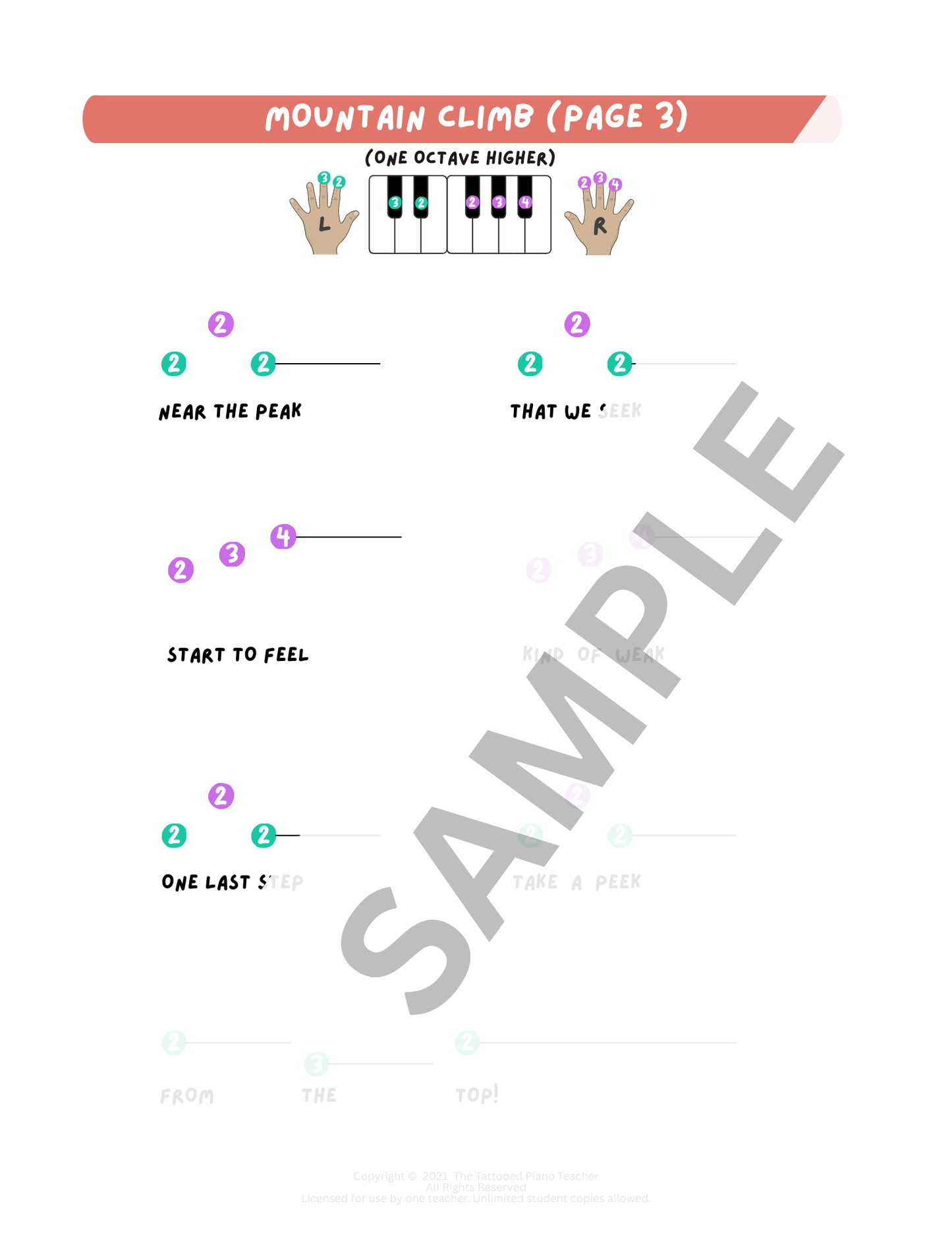 Mountain Climb - Very Early Elementary Piano Solo Sheet Music & Activity (Pre-Reading)