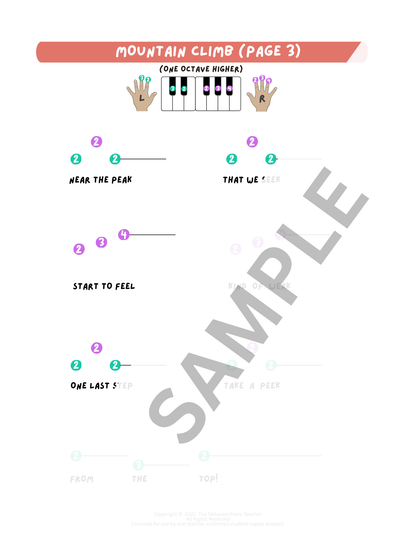 Mountain Climb - Very Early Elementary Piano Solo Sheet Music & Activity (Pre-Reading)