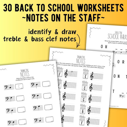 Back to School NOTE NAMING Music Worksheets