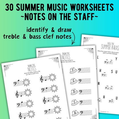 Summer NOTE NAMING Music Worksheets