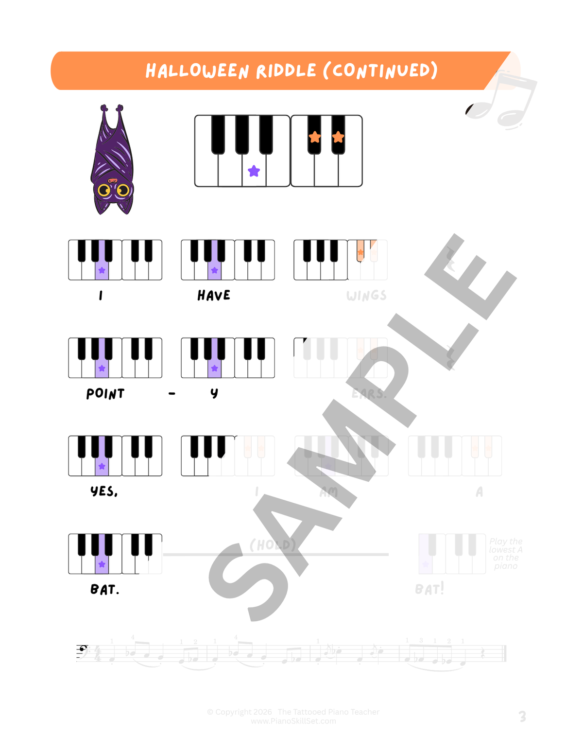 Halloween Riddle - Very Early Elementary Piano Solo Sheet Music & Activity (Pre-Reading)